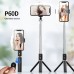 P60D Extendable Tripod 360° Rotation Portable Mobile Phone Selfie Stick with Bluetooth Remote, Filler Light - Black